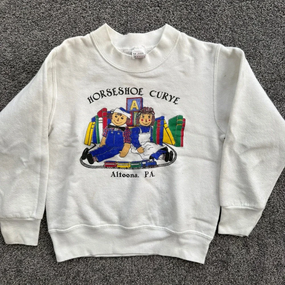 Vintage Fruit of the Loom Horseshoe Curve Altoona PA Kids Sweatshirt White 6-8